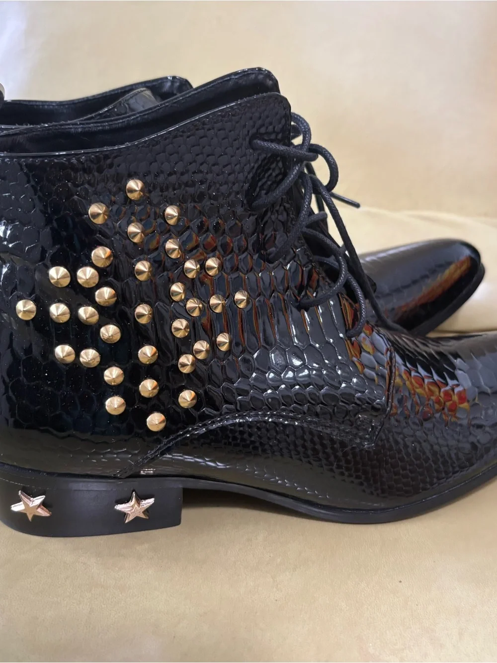 Men's Black Faux-Snake Ankle Boots with Gold Studs